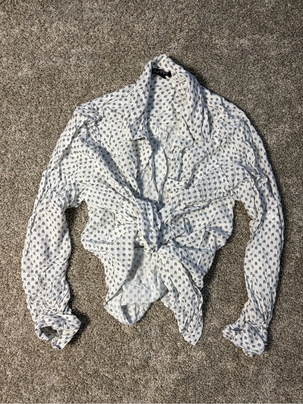 Velvet Heart White/Black Geometric Woven Collared Button-Up Blouse Size L